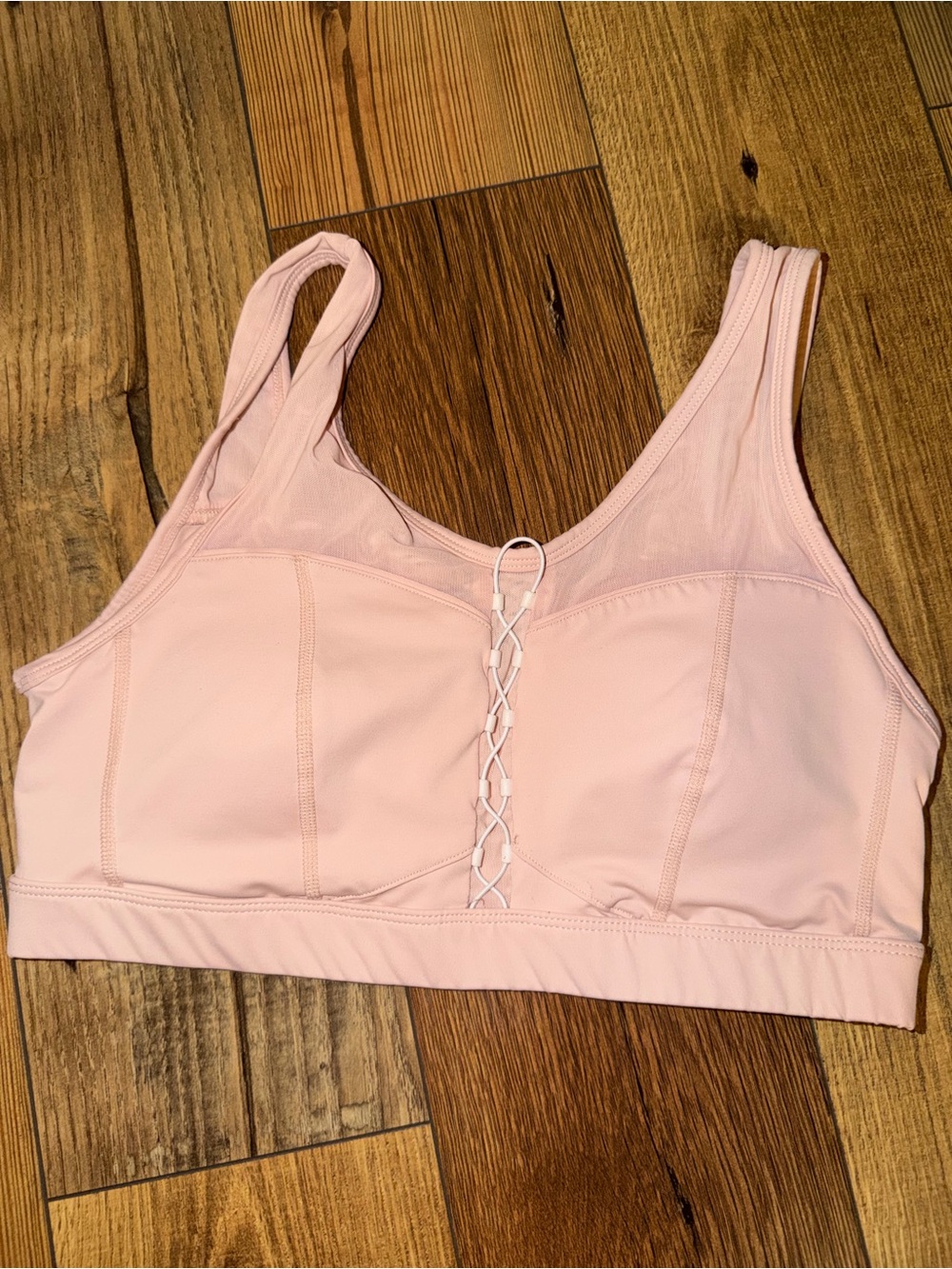 Fabletics Demi Lovato Pale Pink Lace-Up Sports Bralette